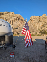 Load image into Gallery viewer, Example 2 of the Journeyman single Camper Flag Mount.