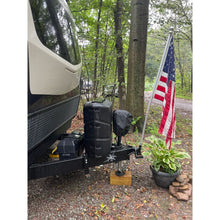 Load image into Gallery viewer, Precision-machined single RV flag pole mount hero shot made of high-grade aluminum for a custom, heavy-duty look.
